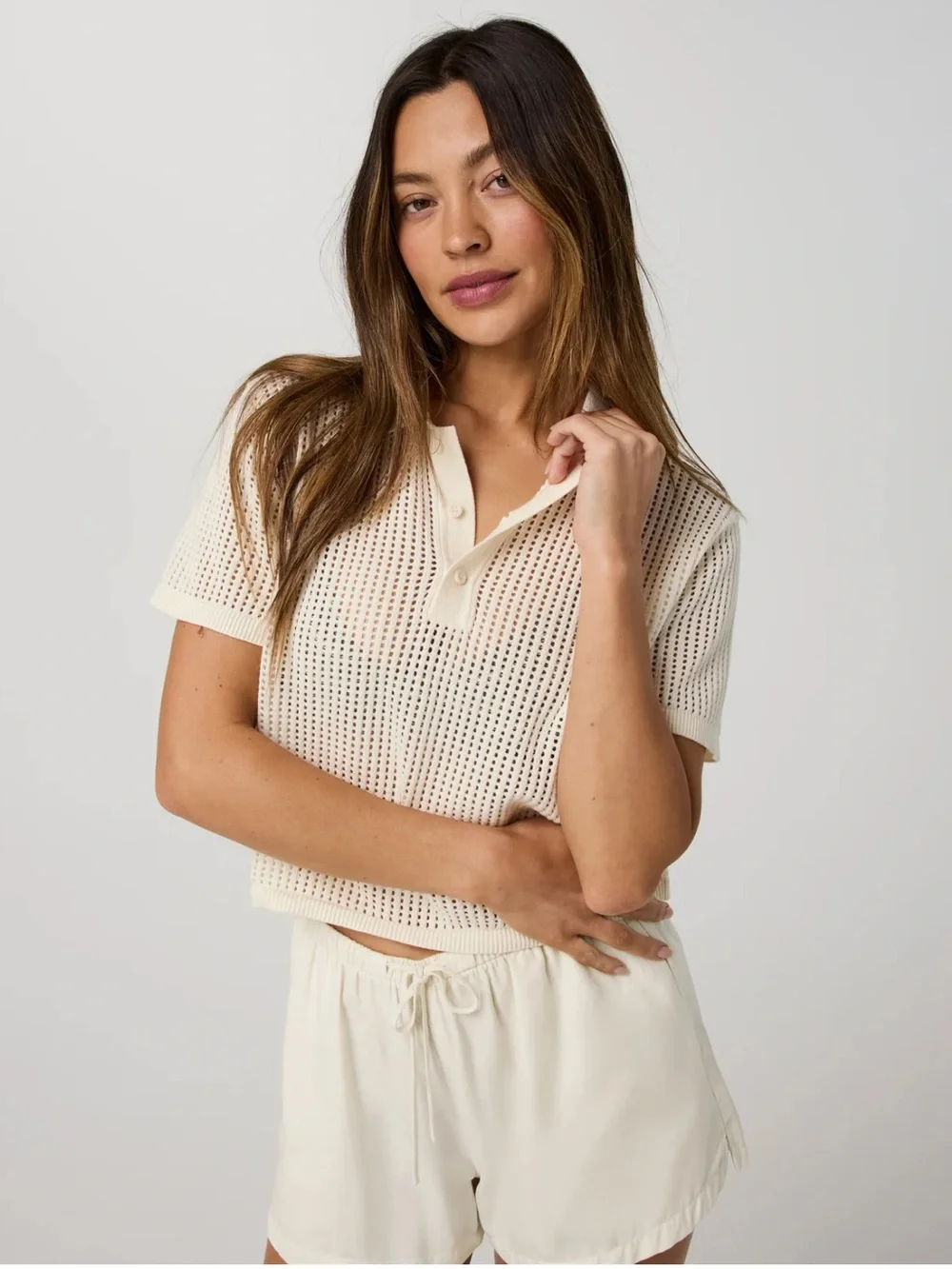 NEW Vuori Short Sleeve Knitted Mesh Polo Natural Cream Size Large - Picture 9 of 9